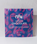 Front view of the Flow by Blendsmiths Vegan Chocolate 2kg pouch in blue and purple, labelled high fibre and vegan friendly